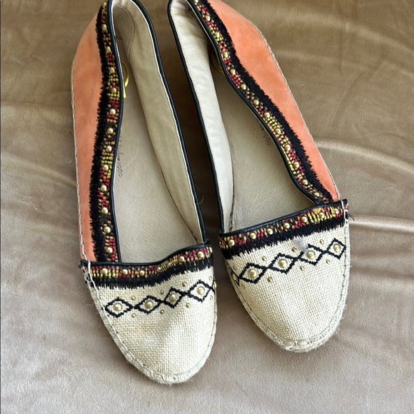 Orange & Cream Espadrilles with Geometric Trim - Picture 1 of 6